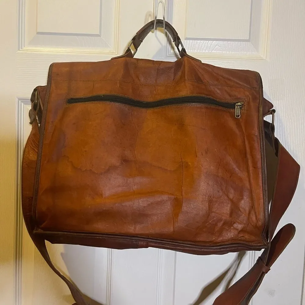Komal's Passion Leather distressed tan Messenger Commuter large Shoulder Bag